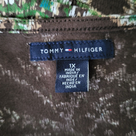 Tommy Hilfiger Floral Surplice Mini Dress Plus 1X Brown Pullover Elastic Waist - Picture 10 of 12
